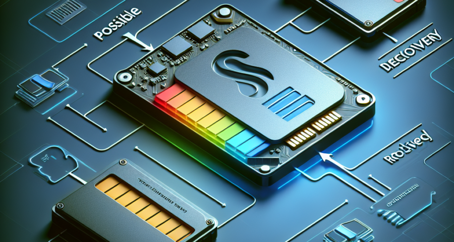 "Data recovery process on TRIM-enabled SSDs showing a technician analyzing a solid-state drive to recover lost data while highlighting the challenges and limitations of TRIM technology."