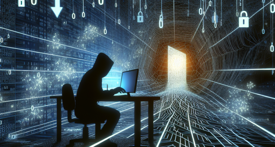 "Illustration of a hacker exploiting a zero-day vulnerability on a computer, highlighting cybersecurity threats and the importance of protecting software from unknown exploits."